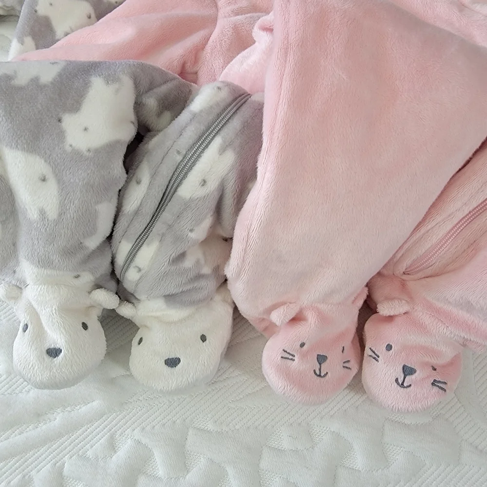 Carter's Just One Year Set Of 2 Cozy Plush One Piece Hooded Baby Outerwear 9 Mos